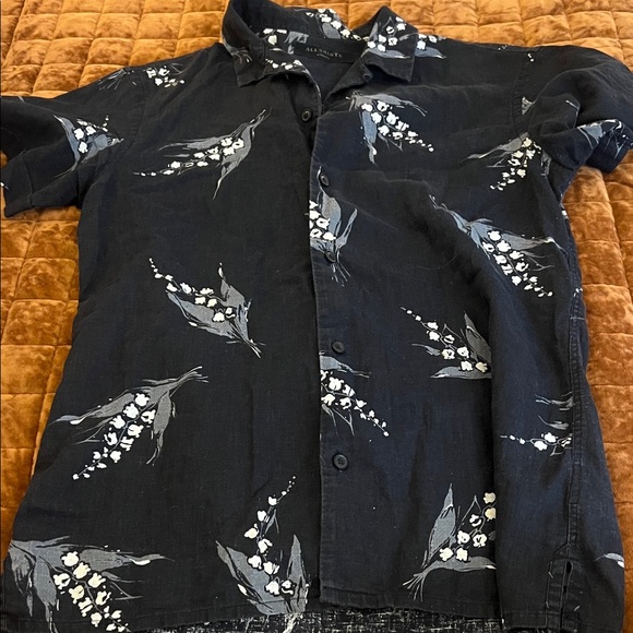 All Saints Floral Black Button-Up Shirt - Picture 1 of 3